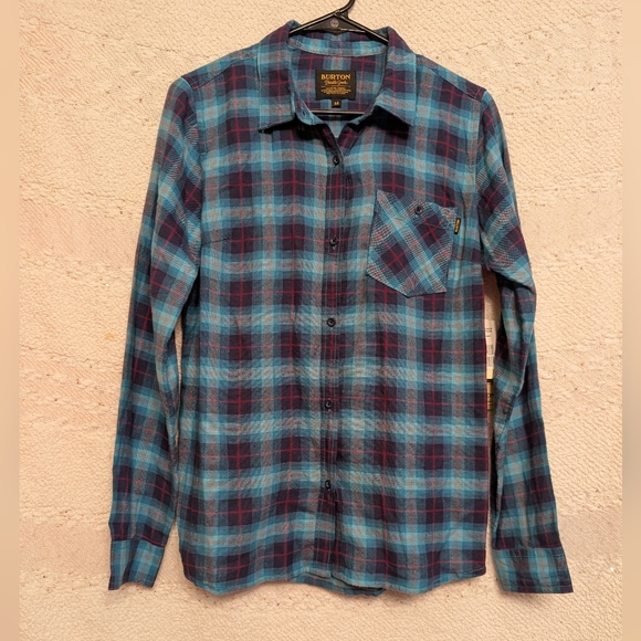 Burton Tops - Burton Women's WB Grace Woven Jaded Haze Plaid 100% Cotton Size M BNWT